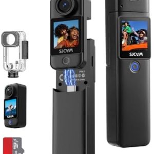 SJCAM C300 Pocket Action Camera 4K,7Hour Power, 6-Axis Stabilization, Dual-Touch Screen Body Camera,30M Waterproof,Vlogging and YouTube Live Streaming,with Accessories Kits,Black,Gifts with 64G Card